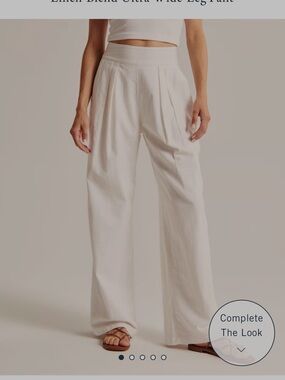 Abercrombie & Fitch Cream Wide-Leg Linen-Blend Pants
